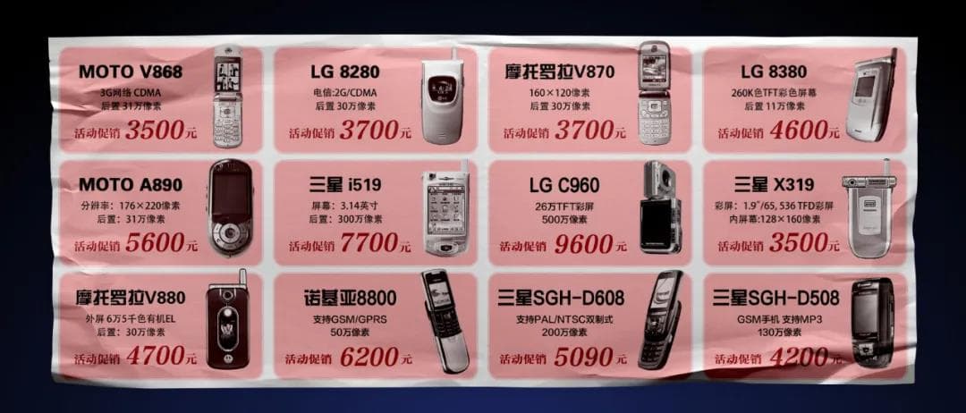 諾基亞摩托羅拉和三星等手機(jī)價格